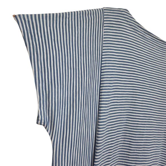 Lands' End T-Shirt Dress Large Blue White Striped Pockets Crew Neck Cotton New - Picture 8 of 11